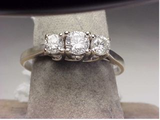 Large 14k White Gold 85 Ct Three Stone Diamond Engagement Ring