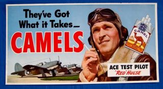 1940s Pilot Paper Poster Sign w Test Pilot Red Hulse