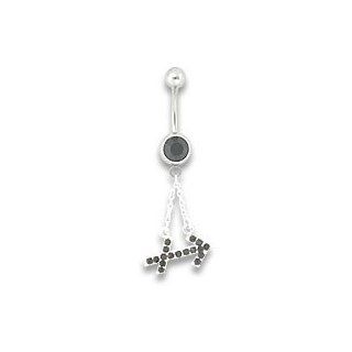 SINGLE GEM WITH DANGLING ZODIAC CHARM NAVEL BELLY BUTTON RING 14g 5/8