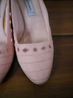 Vintage 80s Pink Fabric Cut Out Geometric Pump Wedges 8 M 38 5