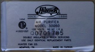 Hunter Air Purifier 30050 Needs New Filter