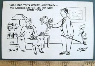 Funny Old 10th Wedding Anniversary Cartoon Postcard