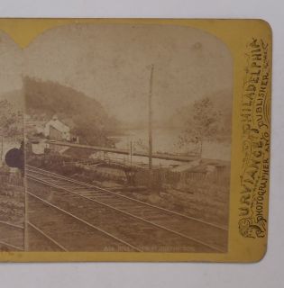  Stereoview Pennsylvania Railroad Main Line Canal Huntingdon PA