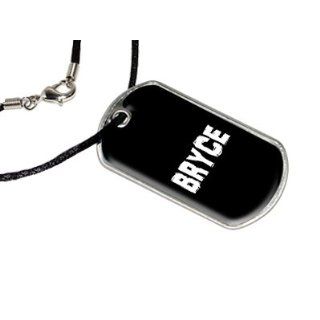 Bryce   Name Military Dog Tag Black Satin Cord Necklace  