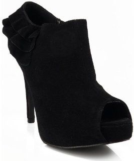 Qupid System 128 Ruffle Peep Toe Bootie BLACK Shoes