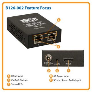 Tripp Lite B126 002 2 Port HDMI Over Cat5 Extender/Splitter TAA/GSA