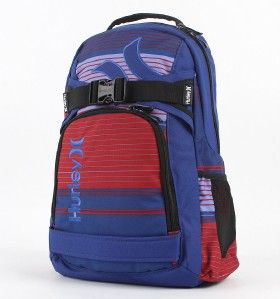 Hurley Honor Roll Blue Red Laptop Skateboard Backpack Bookbag New