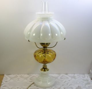  Optic White Milk Glass Electric Hurricane Table Lamp w Melon Shade