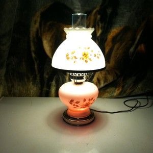  16 HURRICANE LAMP Floral Milk Glass Underwriters Electric Table Lamp