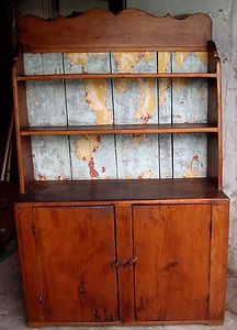 Antique Country Primitive Pine Hutch Cupboard Cabinet Old Paint