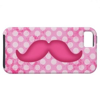 Hot Pink Hipster Mustache and Polka Dot Pattern iPhone 5 Covers