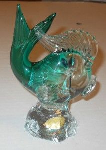 Arte Murano Icet Green Fish Paperweight Glass