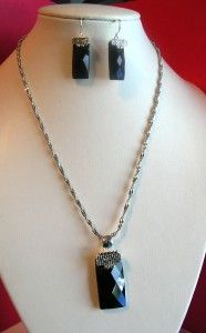 Icon Collection Black Pendant Necklace Earrings Silver