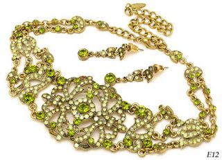 Icon Victorian Green Crystal Goldtone Choker Earrings Bracelet Jewelry