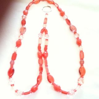 Lanyard ID Badge Holder Neck Strap Clear Orange and Pink Acrylic Beads