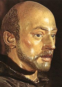 26kb jpg detail of a statue head of Saint Ignatius of Loyola by Juan