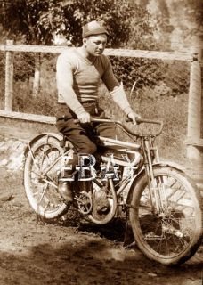 Early 1900s Schwinn Excelsior Motorcycle with Rider Biker Beanie