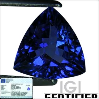 IGI Certified 1 18 Ct AA Natural DBlock Tanzanite Trillion Bluish