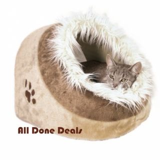 Cat Igloo Cave Bed Brown Fur Kitten Snuggle Pet Pad Warm Fur Dog House