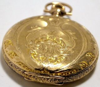 Illinois Pocket Watch in Ornate 14k Gold Wadsworth Case