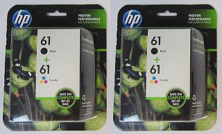 Lot of 2 HP Ink Cartridges 61 Black and 61 Tri Color August 2013