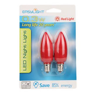 USD $ 6.19   E12 0.3W 1 LED 15LM Red Light Candle Lamp Bulb (2 Pack