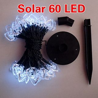 solar 2m 60 led blanco corazón diseño luz cadena de la lámpara para