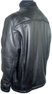 1009 Mens Black Lambskin Leather Jacket, Mandarin Collar, Detachable