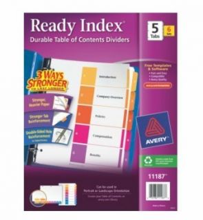 Avery® Ready Index® Table of Contents Dividers 11187, 5 Tab, 6 Sets