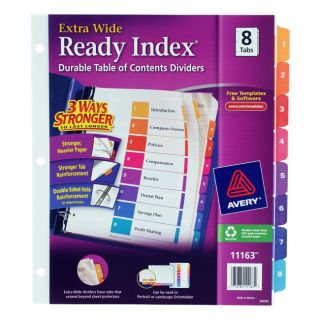 Avery Extra Wide Ready Index Dividers, Eight Tab, 9.5 x 11, Assorted