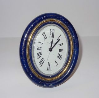 Cartier Blue Enameled Oval Travel Alarm Clock