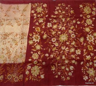 Indian Pure Silk Vintage Sari 5 Yard Fabric Big Flowers Print Design