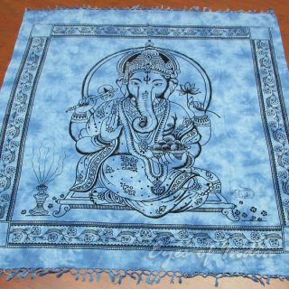 INDIAN BLUE GANESHA GOD BEDSPREAD TAPESTRY Vintage Ethnic Decoration