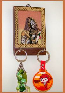 Gemstone Painting Keychain Wood Wall Holder from India