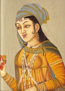 Indian Miniature Painting Mughal Moghul Empress Nur Noor Jahan