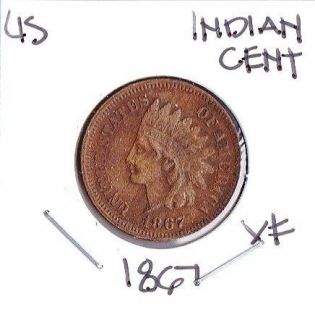 NICE GRADE U.S. 1867 INDIAN HEAD CENT   HARD DATE TO FIND IN THIS