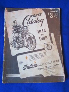Vintage Parts Catalog 1944 to1948 INDIAN Motorcycle Parts Pierce Motor