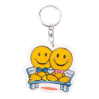 USD $ 1.39   Yellow Smiley Face Couple with Bow Tie Keychain,