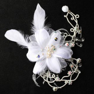 1pc Silk Orchid Feather Tiara Wedding Headpiece White