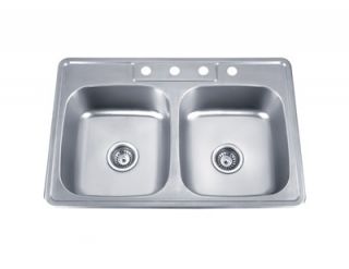  Sinks PL 910 33 Stainless Steel Top Mount Double Bowl Kitchen Sink