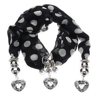 USD $ 12.49   White on Black Heart Shape Pendant Scarf Necklace,