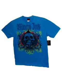 Men M Miami Ink Tattoo Blue T Shirt Huge Skull