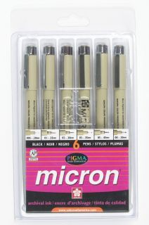  30062 6 Piece Pigma Micron Clam Ink Pen Set Black 