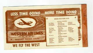 Inland Airlines Passengers Coupon 1949 Western Airlines Ticket