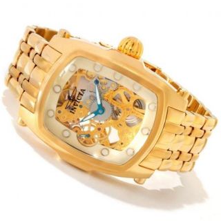 Invicta Mens Lupah 1253 Mechanical Skeleton Gold Tone SS Watch Extra
