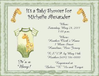  with Giraffe Personalized Baby Shower Invitations w Envelopes