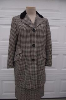 Vtg 50s Wool Moordale Black Cream Check Suit W28