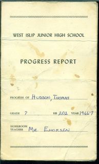 Vintage 1966 67 West Islip Junior High School Grade 7 Progress Report