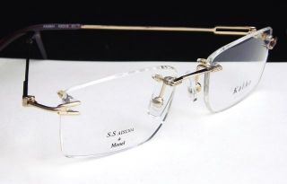 Italy Design Rimless Eyeglass Frame Gold Black Optical Eyewear