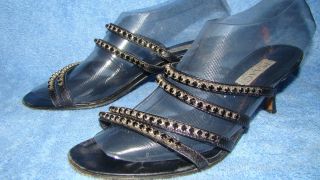 Isaac Mizrahi Black Onyx Sandals Mules Thongs Shoes Heels 9 5 M